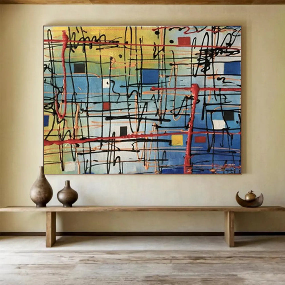 Big Handmade Abstract Wall Art, Fluid Colorful Design for Dining Rooms DLZ3226