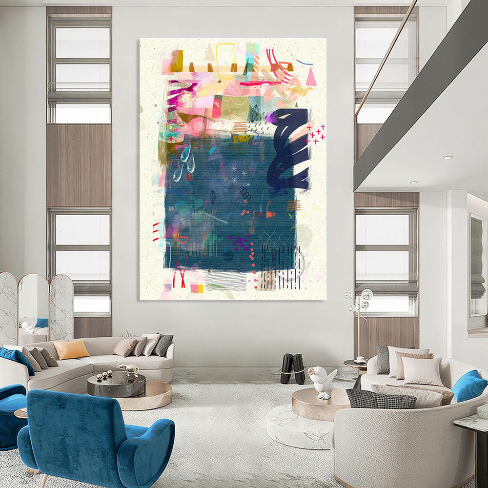 Oversized Custom Hand-Painted Abstract Canvas for Virtual Reality Gaming Tournaments  DLZ0096