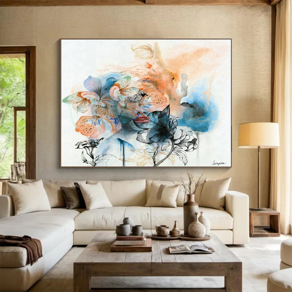 Large Custom Abstract Hand-Painted Art for Coral Reef Conservation Center Visitor Area DLZ2920