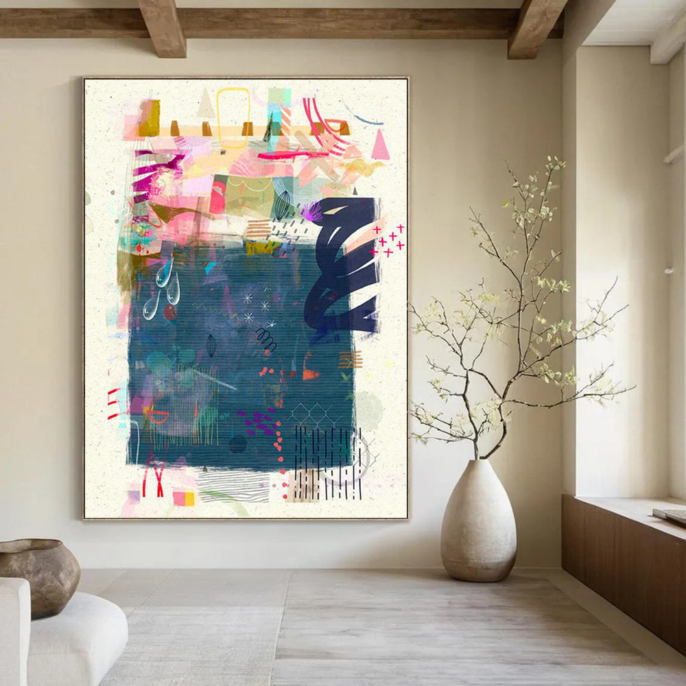 Oversized Custom Hand-Painted Abstract Canvas for Virtual Reality Gaming Tournaments  DLZ0096
