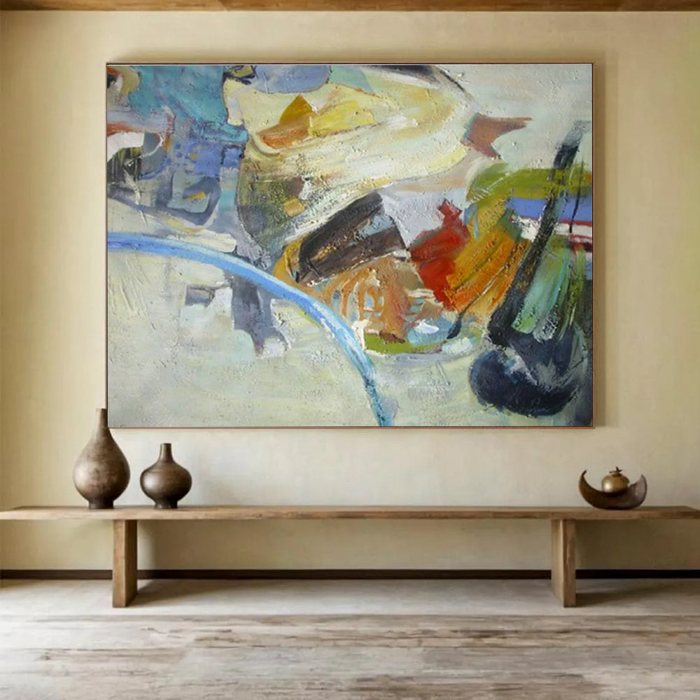 Big Hand-Painted Abstract Canvas, Serene Blue Tones for Bathroom Decor DLZ3229