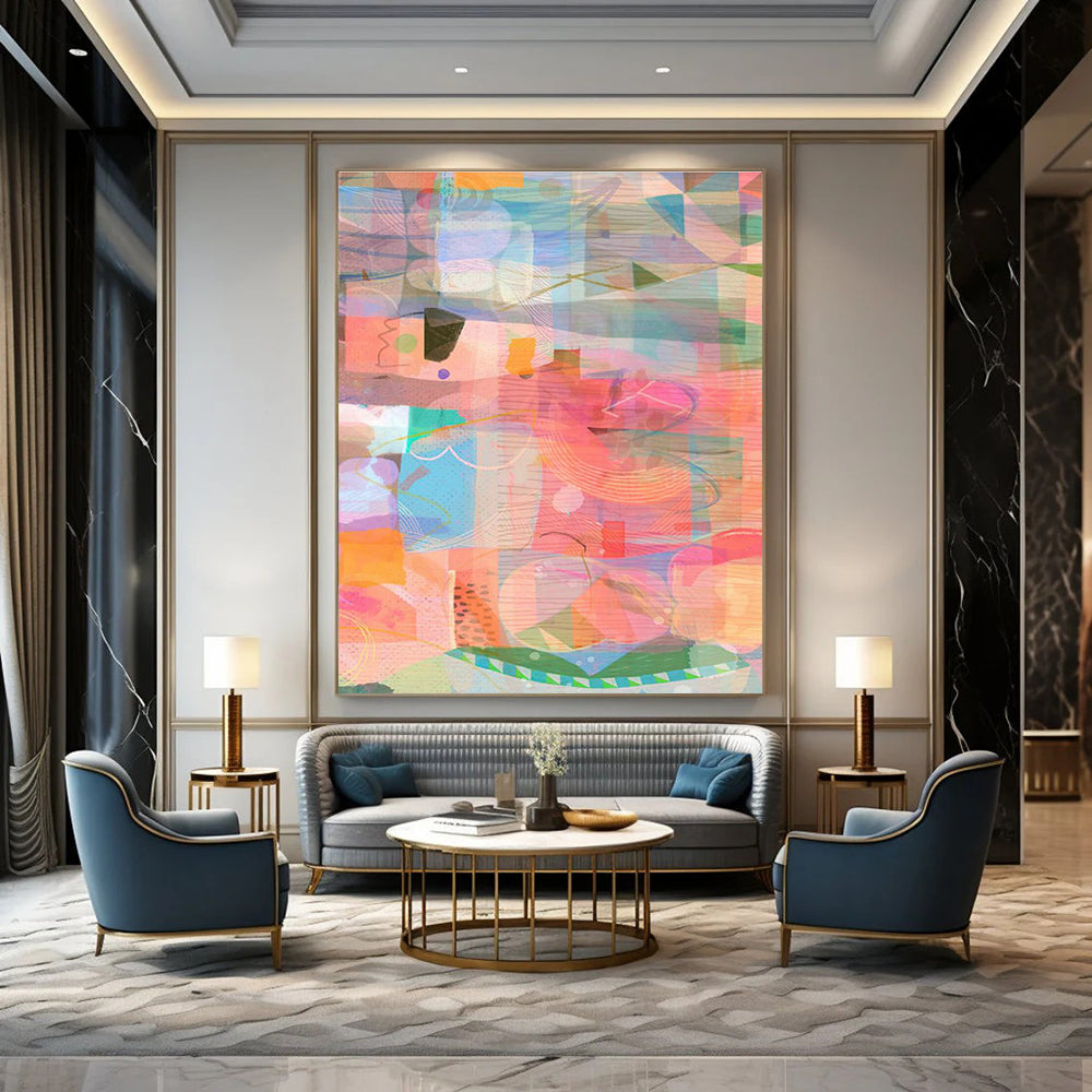Expansive Custom Hand-Painted Abstract Artwork - Trendy Decor for Co-Working Spaces  DLZ0163