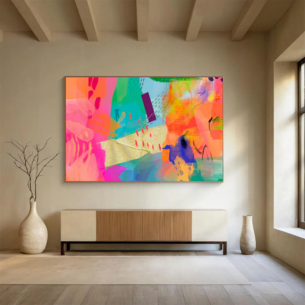Bespoke Vertical Entertainment Complex Oversized Abstract Hand-Painted Mural DLZ2583