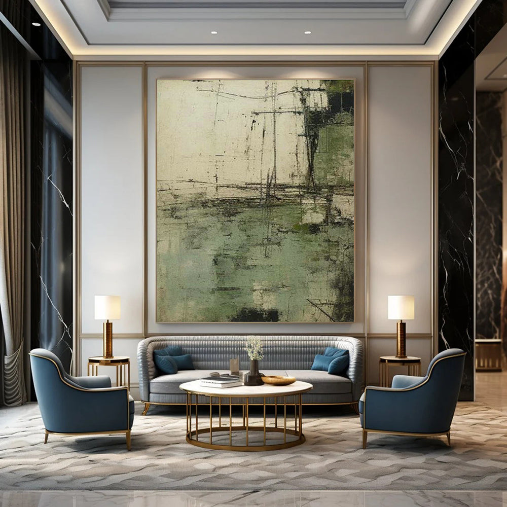 Grand Custom Hand-Painted Abstract Artwork - Artistic Sophistication for High-End Furniture Showrooms  DLZ0260