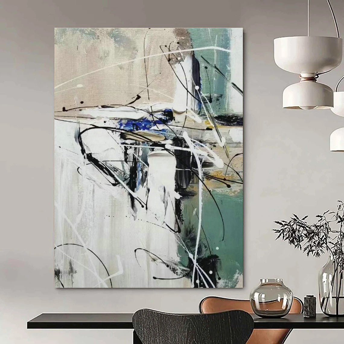 Enormous Custom Hand-Painted Abstract Painting - Artisanal Soul for Blacksmith Workshops  DLZ0309