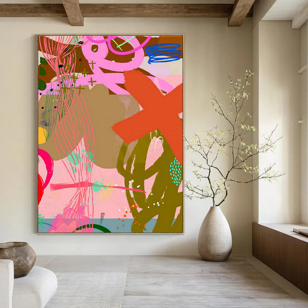 Extensive Custom Hand-Painted Abstract Painting - Dynamic Decor for Sports Bars  DLZ0154