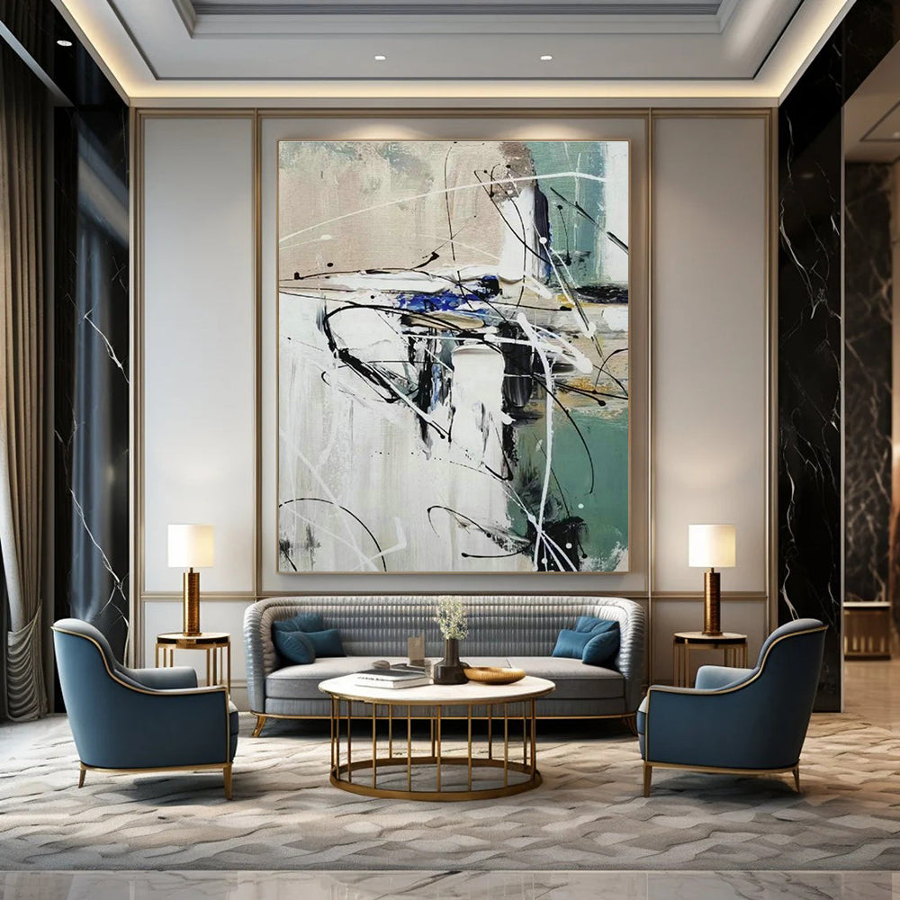 Enormous Custom Hand-Painted Abstract Painting - Artisanal Soul for Blacksmith Workshops  DLZ0309