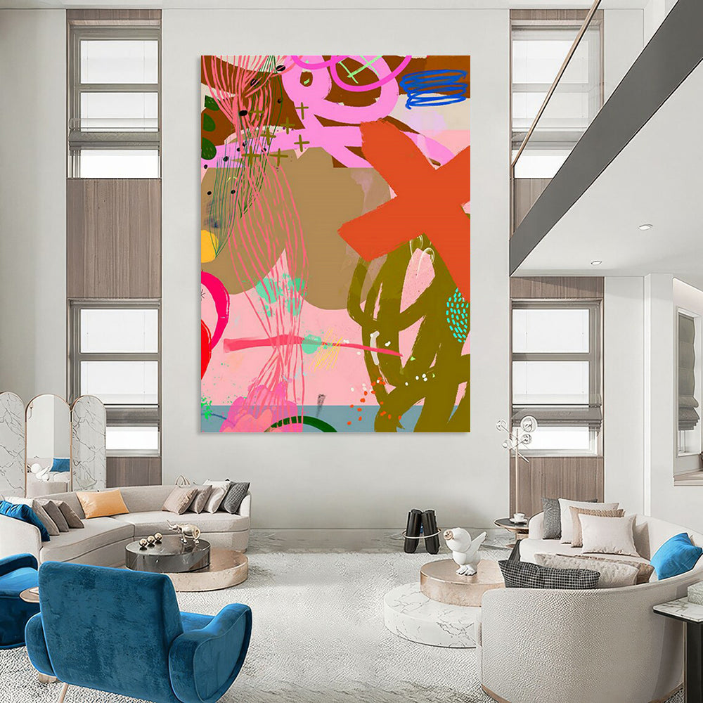 Extensive Custom Hand-Painted Abstract Painting - Dynamic Decor for Sports Bars  DLZ0154
