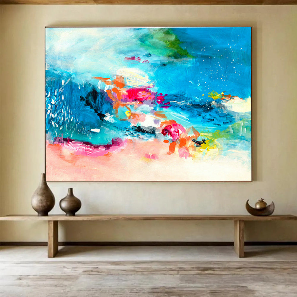 Textile Dye Custom Hand-Painted Abstract Art for Canopy Decor in Bedrooms