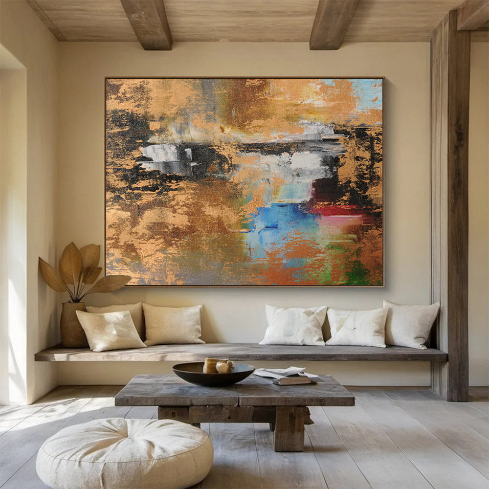 Metal Foil Collage Custom Hand-Painted Abstract Diptych for Commercial Spaces and Exhibitions