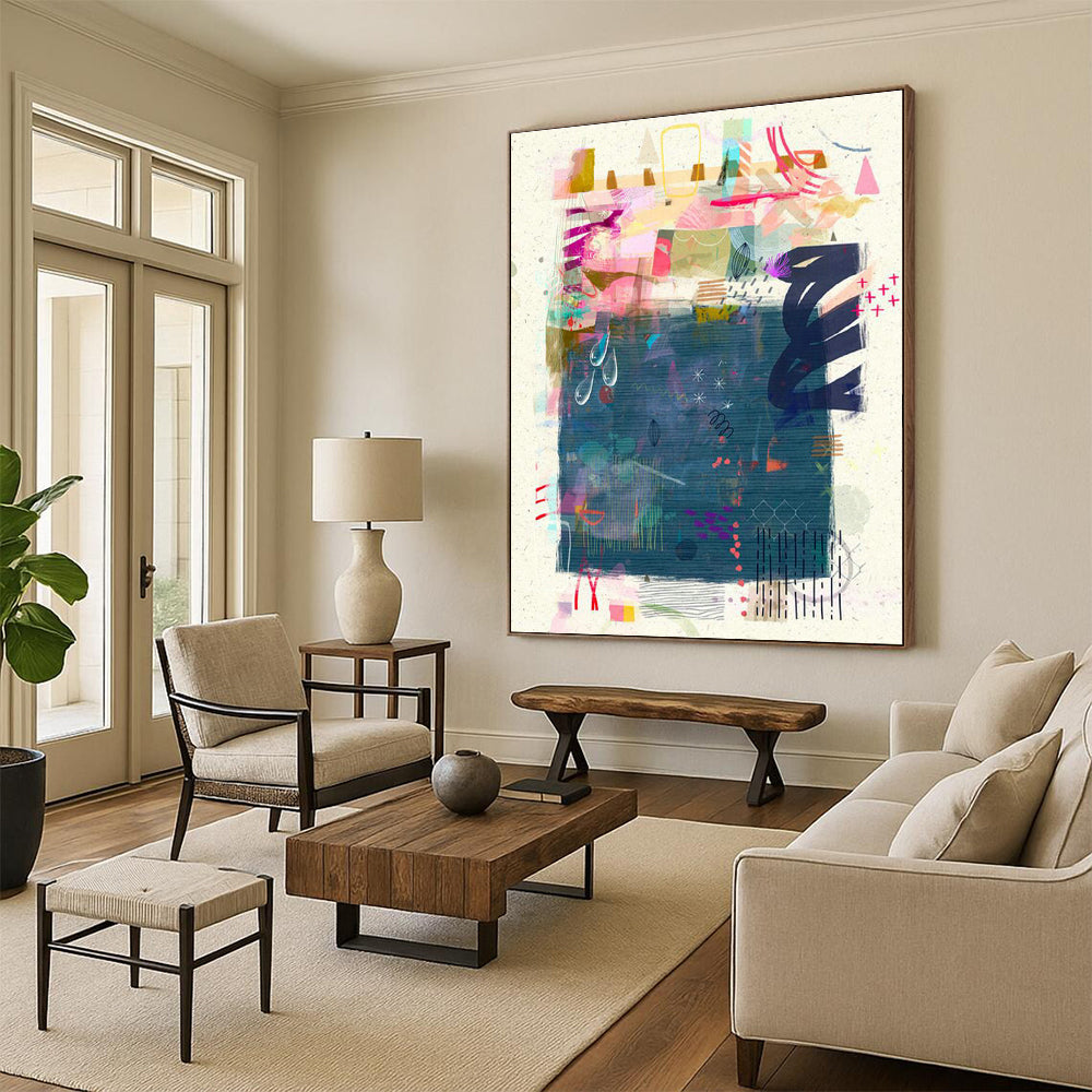 Oversized Custom Hand-Painted Abstract Canvas for Virtual Reality Gaming Tournaments  DLZ0096