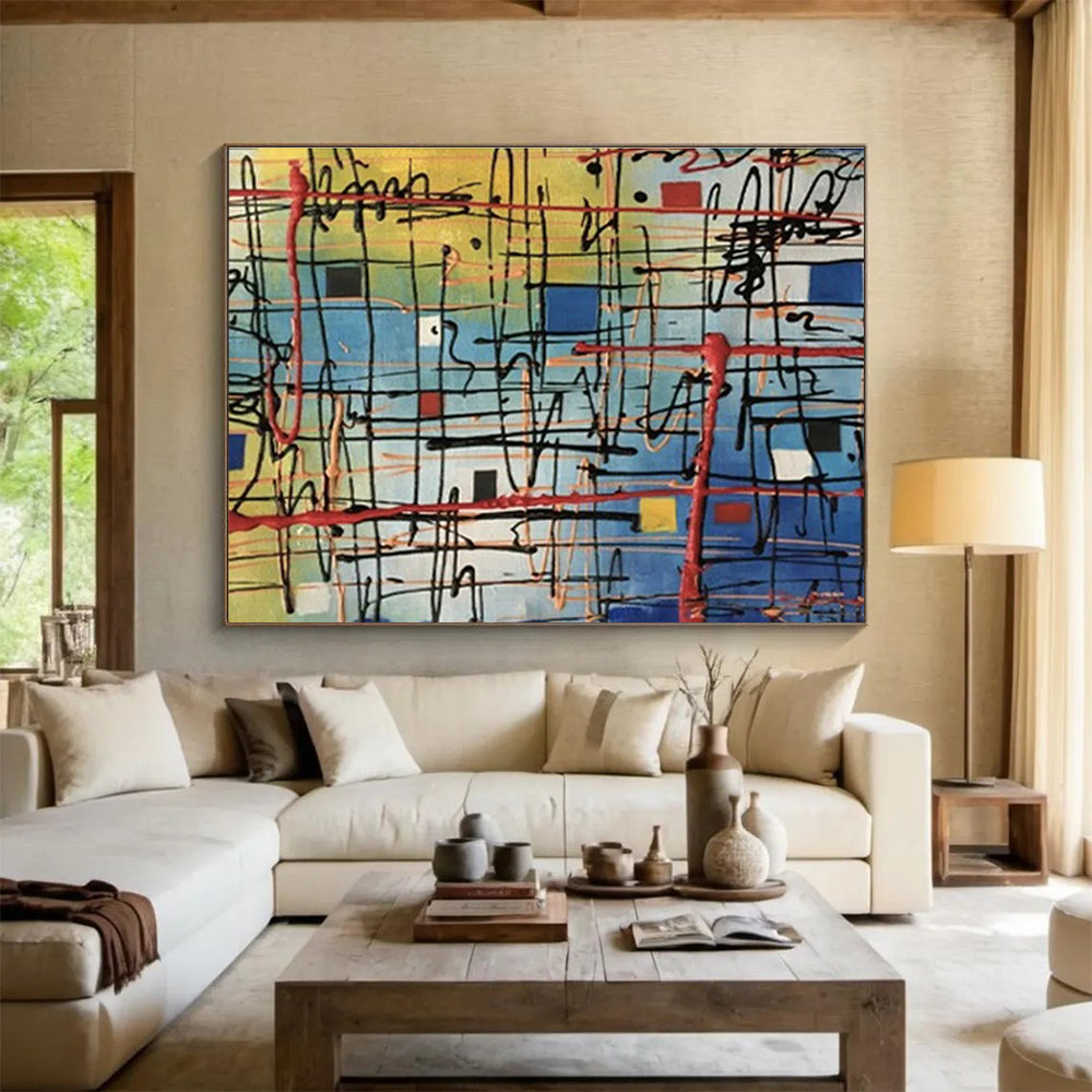 Big Handmade Abstract Wall Art, Fluid Colorful Design for Dining Rooms DLZ3226
