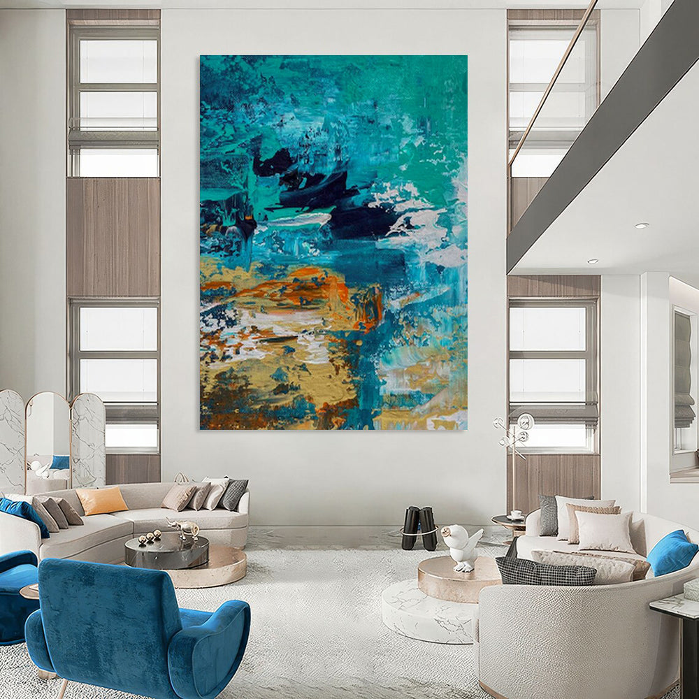 Monumental Custom Hand-Painted Abstract Canvas for Underground Speakeasy Bars  DLZ0035