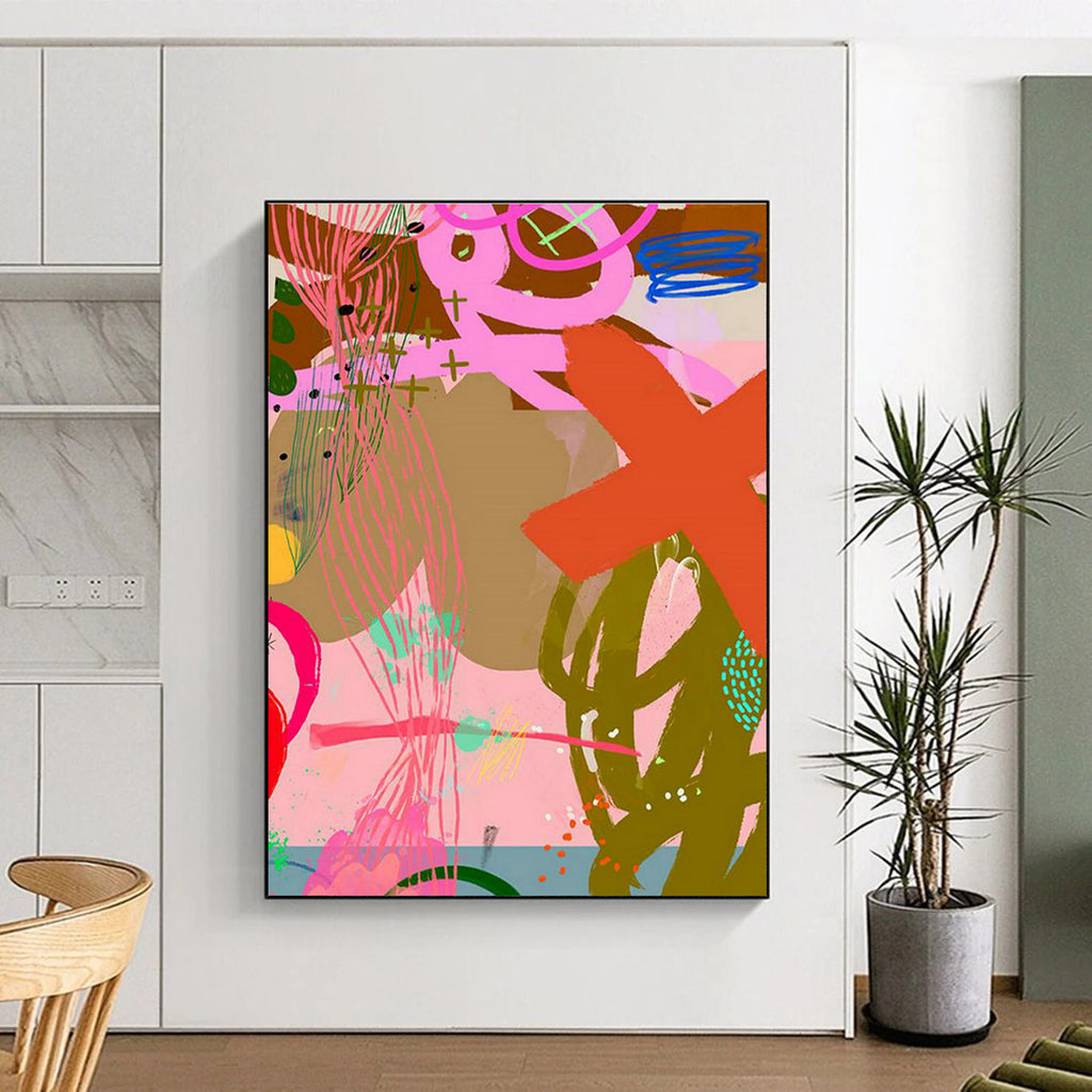 Extensive Custom Hand-Painted Abstract Painting - Dynamic Decor for Sports Bars  DLZ0154