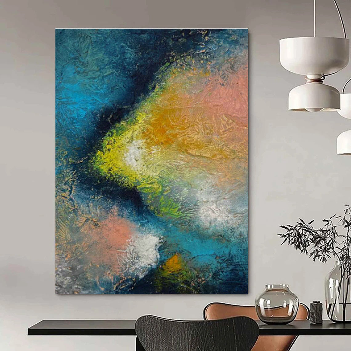 Extra Wide Custom Hand-Painted Abstract Canvas for Traditional Japanese Tea Ceremony Rooms  DLZ0057