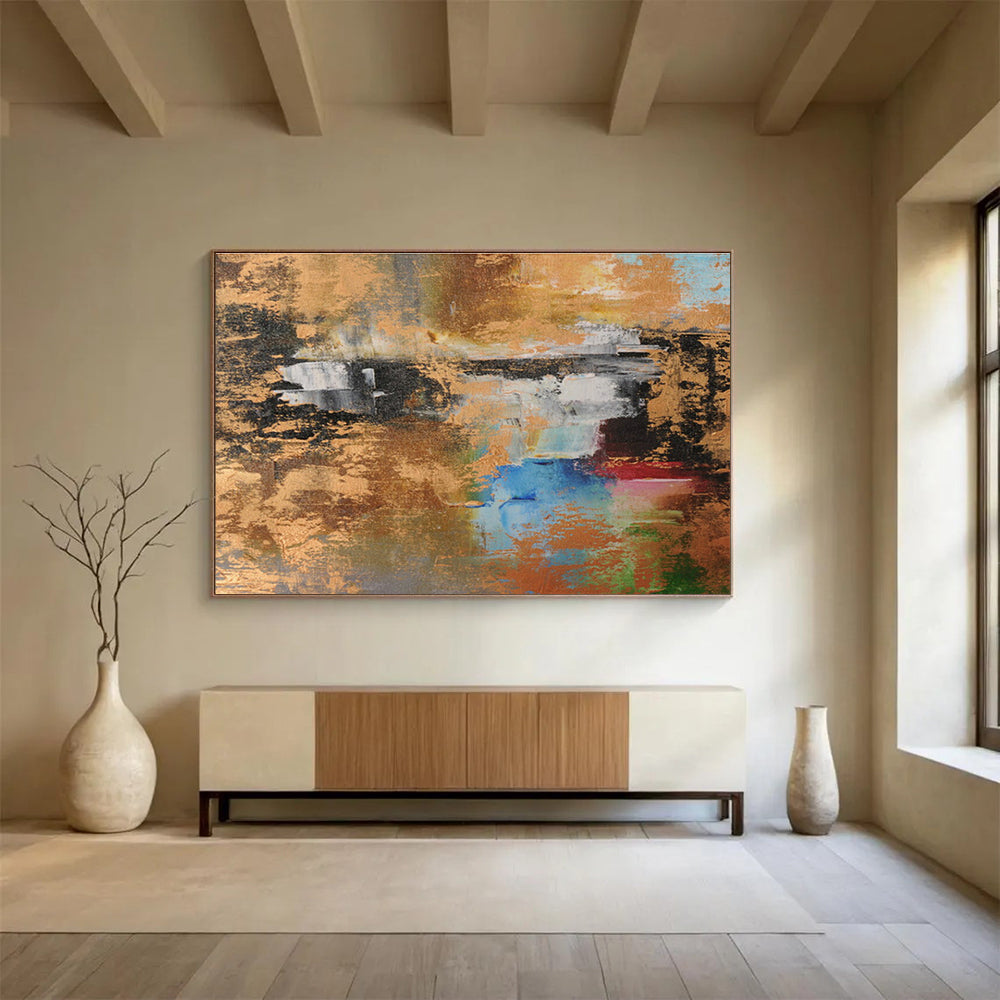 Metal Foil Collage Custom Hand-Painted Abstract Diptych for Commercial Spaces and Exhibitions