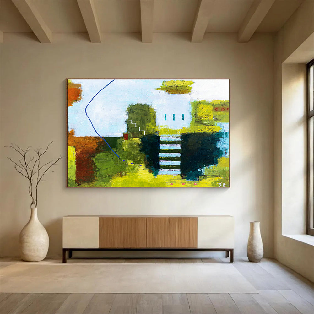 Large-Size Custom Abstract Hand Painting for Tropical Rainforest Canopy Walkway Visitor Center DLZ2945