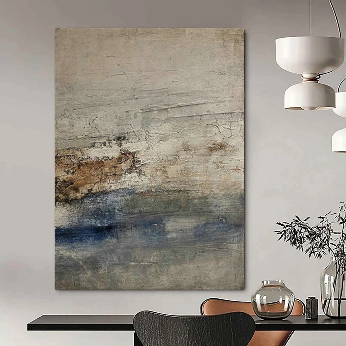 Expansive Custom Hand-Painted Abstract Canvas - Rustic Elegance for Cheese Tasting Rooms  DLZ0211