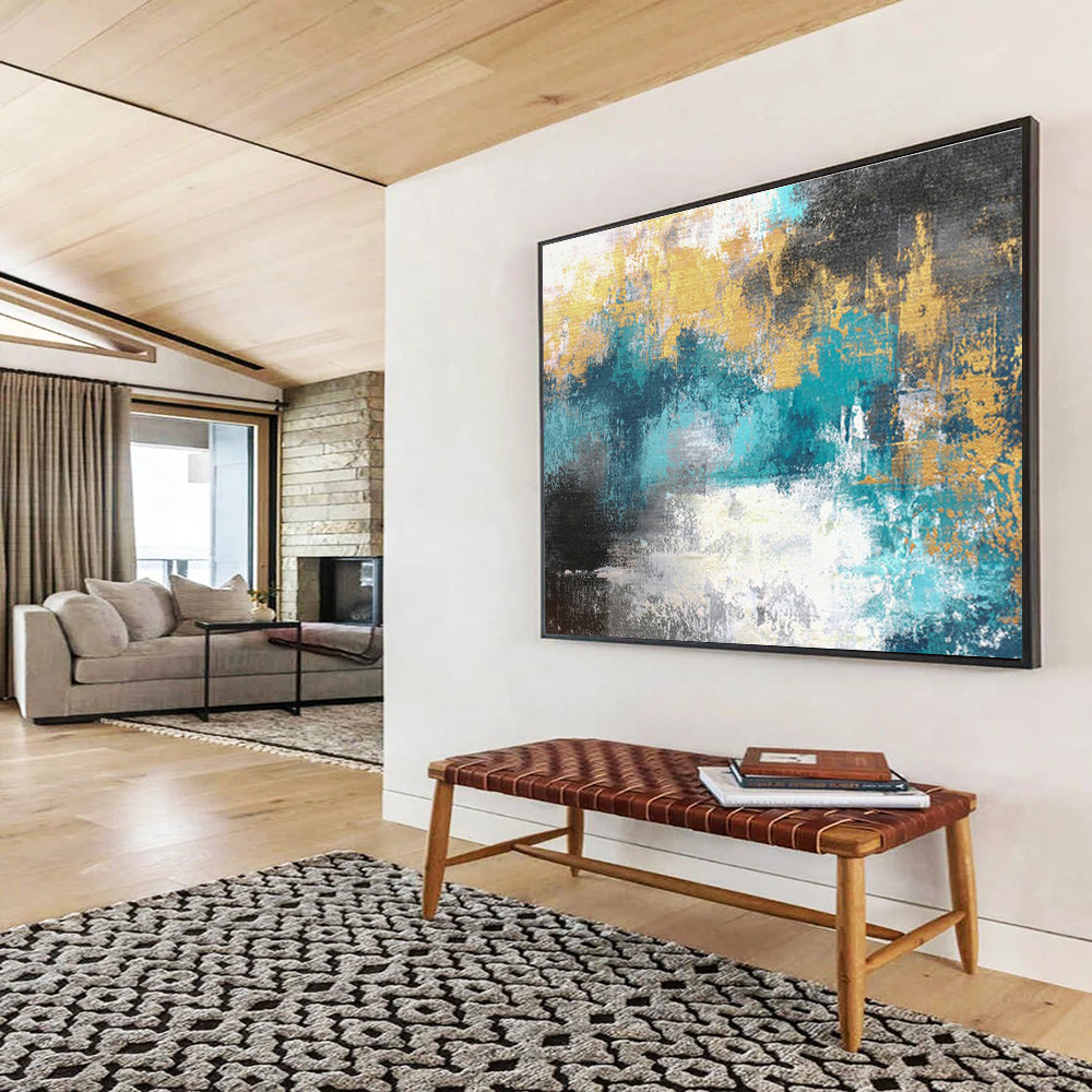 Monumental Geometric Abstract Art - Hand-Painted Resin for Co-Working Spaces