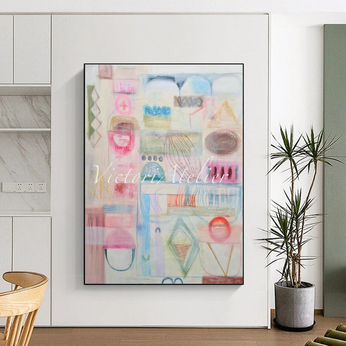 Oversized Custom Hand-Painted Abstract Wall Art for Urban Foraging Workshops  DLZ0091