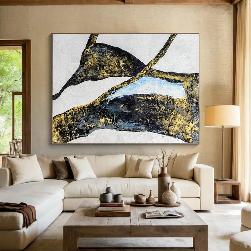 Customizable Extra-Large 3D Textured Hand-Painted Abstract Oil Painting for High-Ceiling Spaces