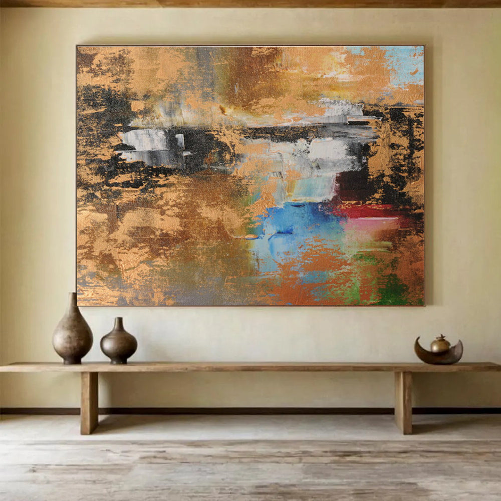 Metal Foil Collage Custom Hand-Painted Abstract Diptych for Commercial Spaces and Exhibitions