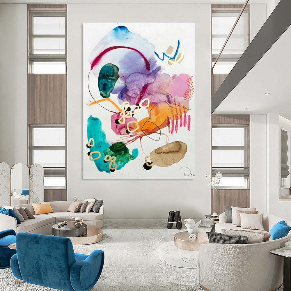 Massive Custom Hand-Painted Abstract Canvas - Breathtaking Focal Point for Exhibition Centers  DLZ0178