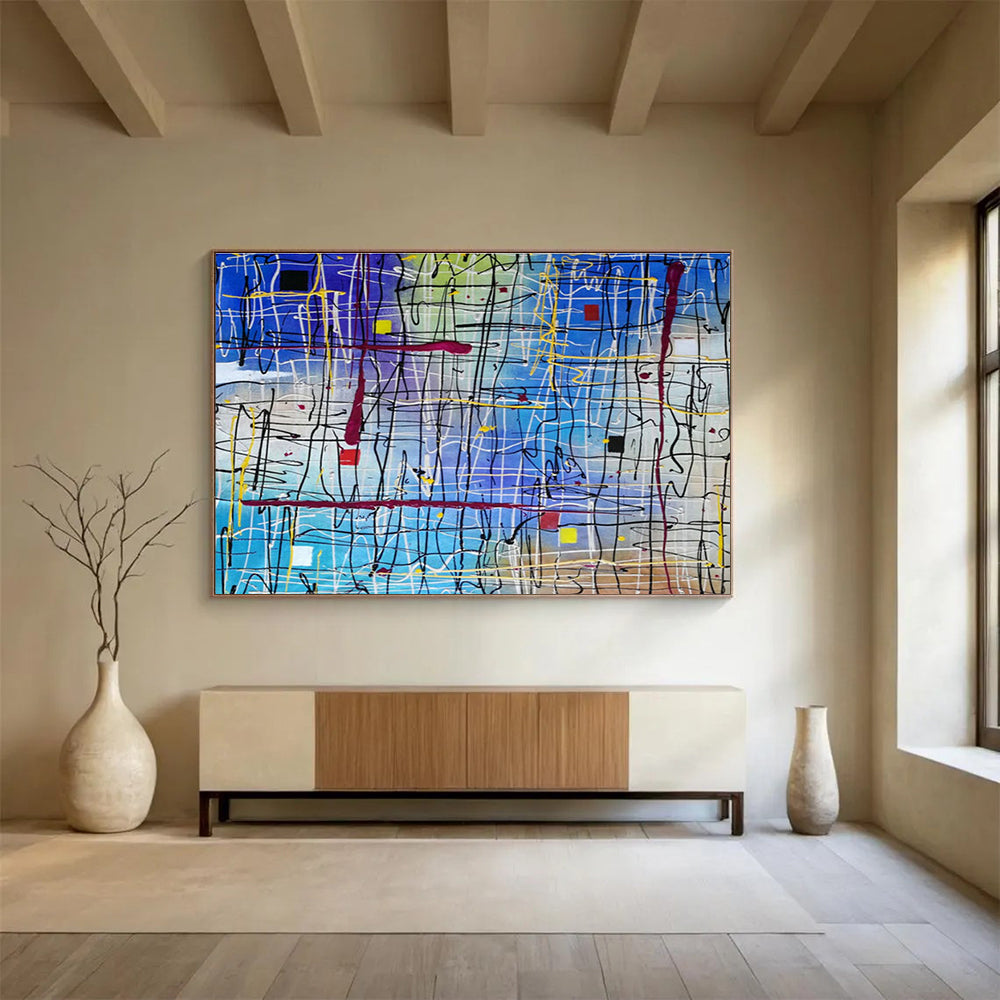 Hand-Painted Large Abstract Canvas, Dramatic Black and White for Entryways DLZ3233