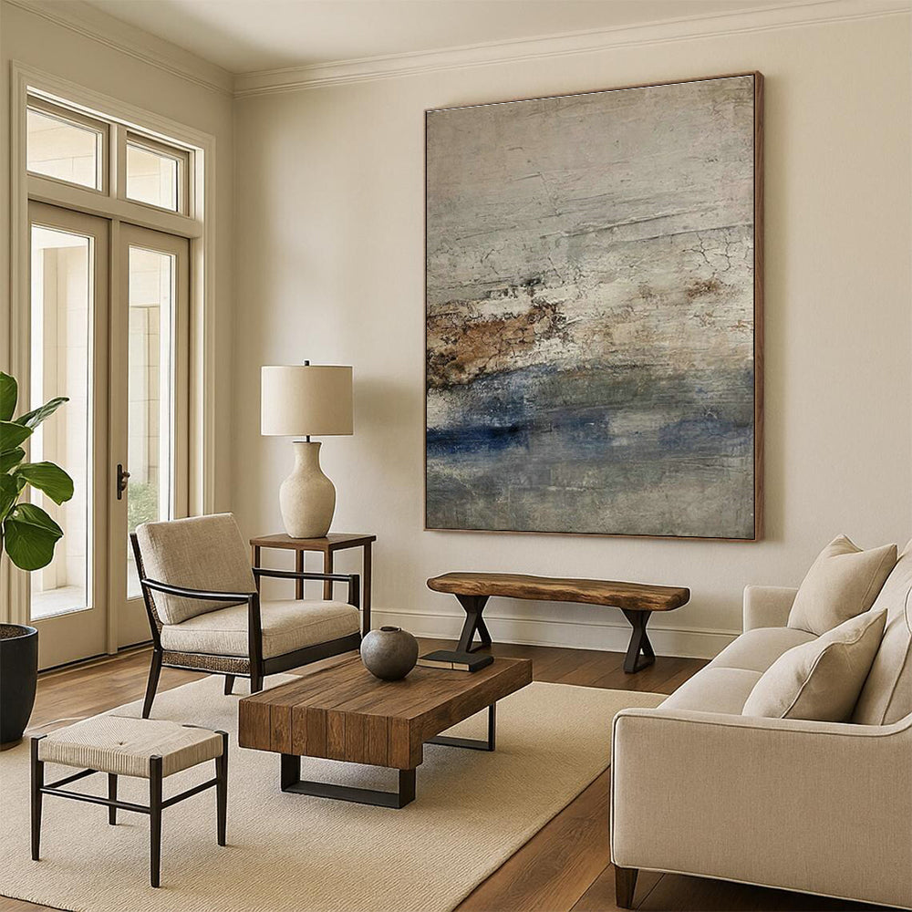 Expansive Custom Hand-Painted Abstract Canvas - Rustic Elegance for Cheese Tasting Rooms  DLZ0211