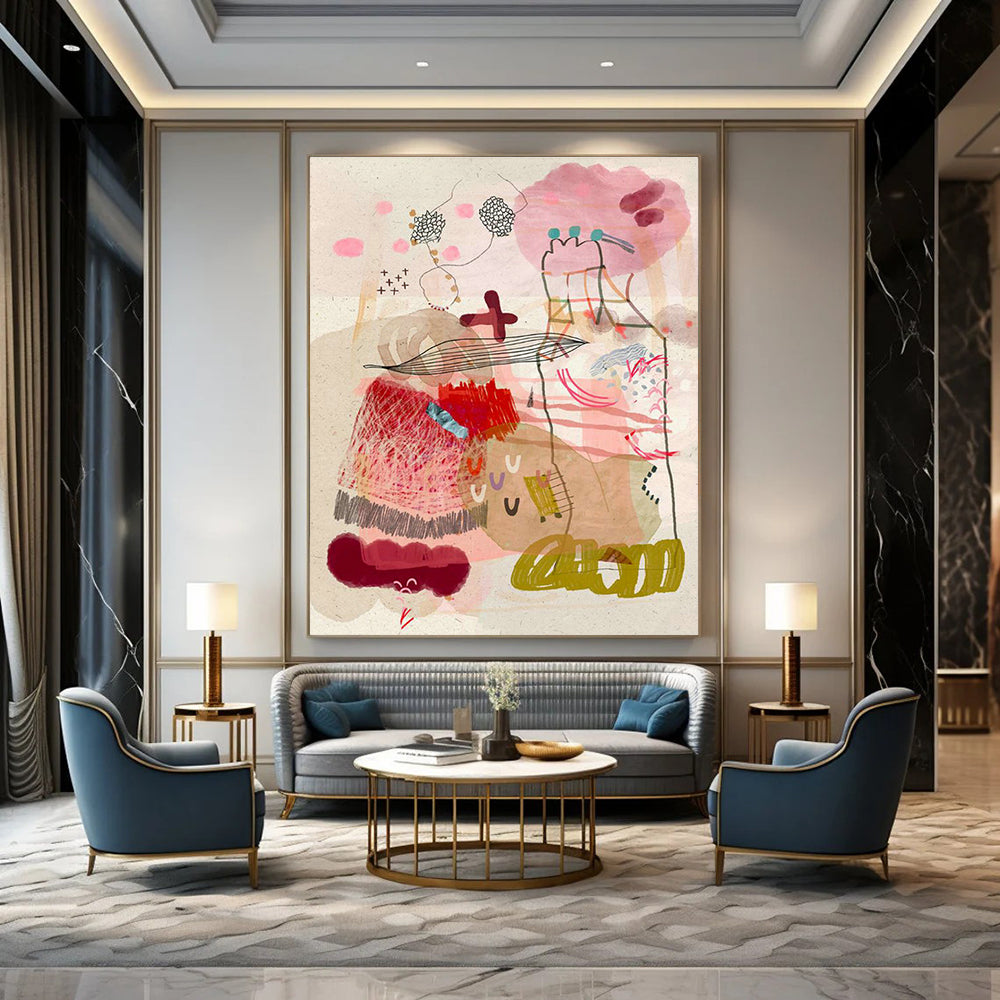 Large-Sized Custom Hand-Painted Abstract Painting - Whimsical Touch for Children’s Playrooms  DLZ0165