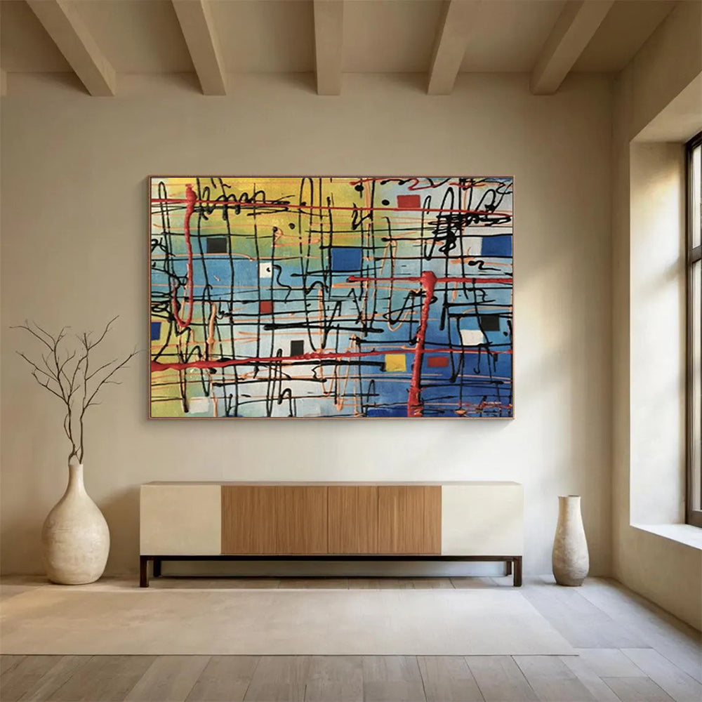 Big Handmade Abstract Wall Art, Fluid Colorful Design for Dining Rooms DLZ3226