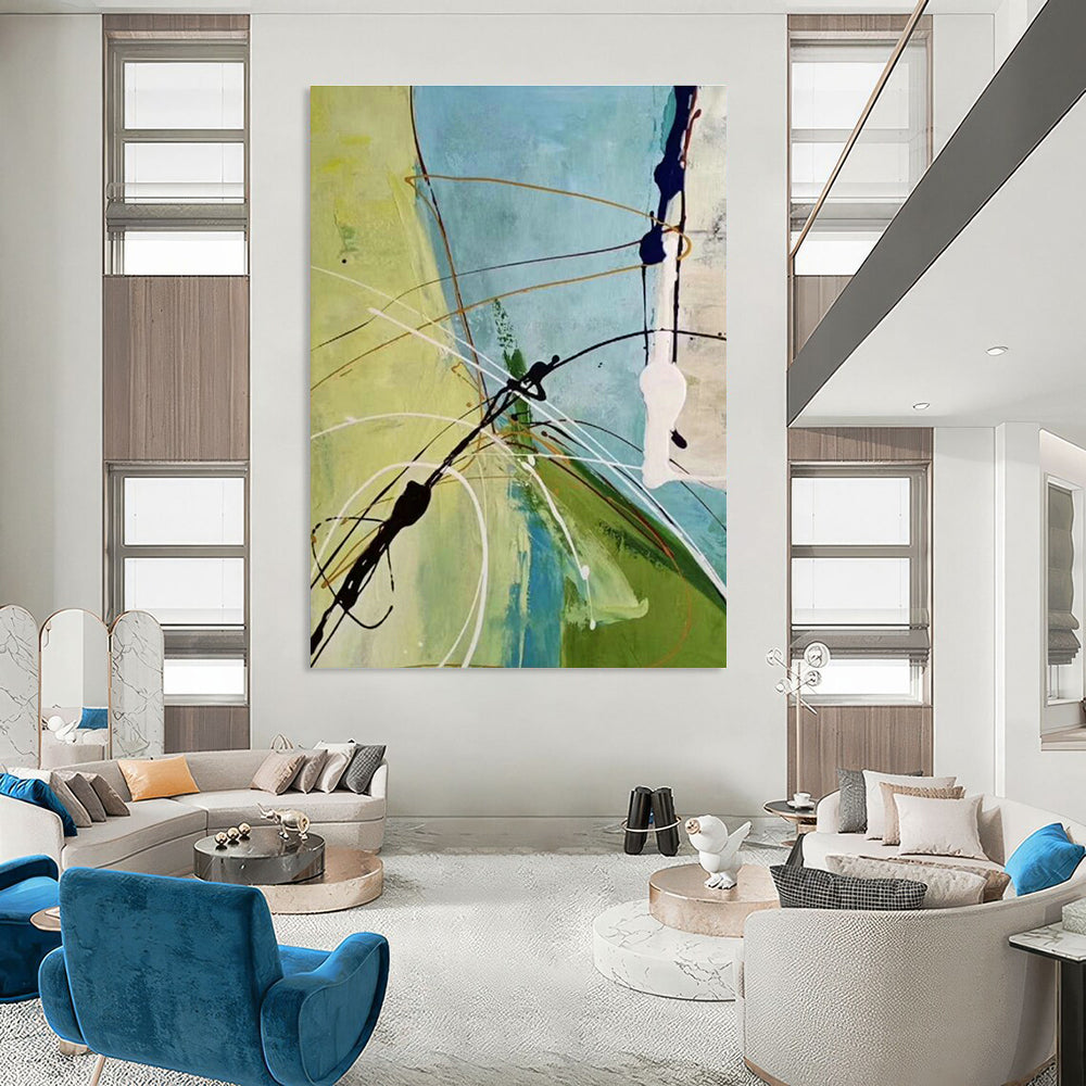 Immense Large-Scale Custom Hand-Painted Abstract Artwork - Rustic Serenity for Farm Stays  DLZ0275