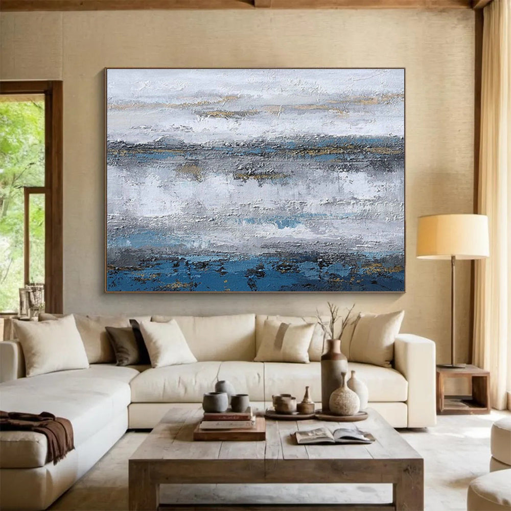 Oversized Custom Abstract Hand Painting for Offshore Wind Farm Operations and Maintenance Base DLZ2993