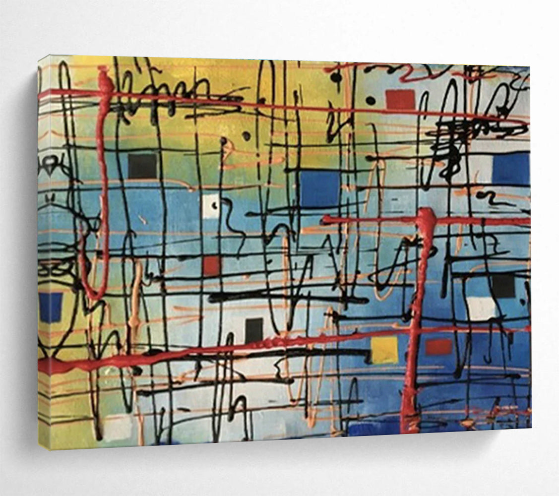 Big Handmade Abstract Wall Art, Fluid Colorful Design for Dining Rooms DLZ3226