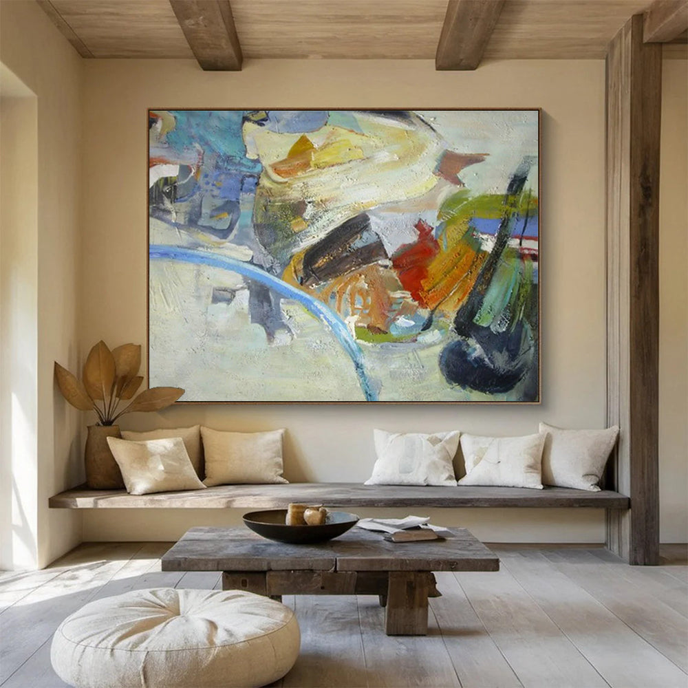 Big Hand-Painted Abstract Canvas, Serene Blue Tones for Bathroom Decor DLZ3229