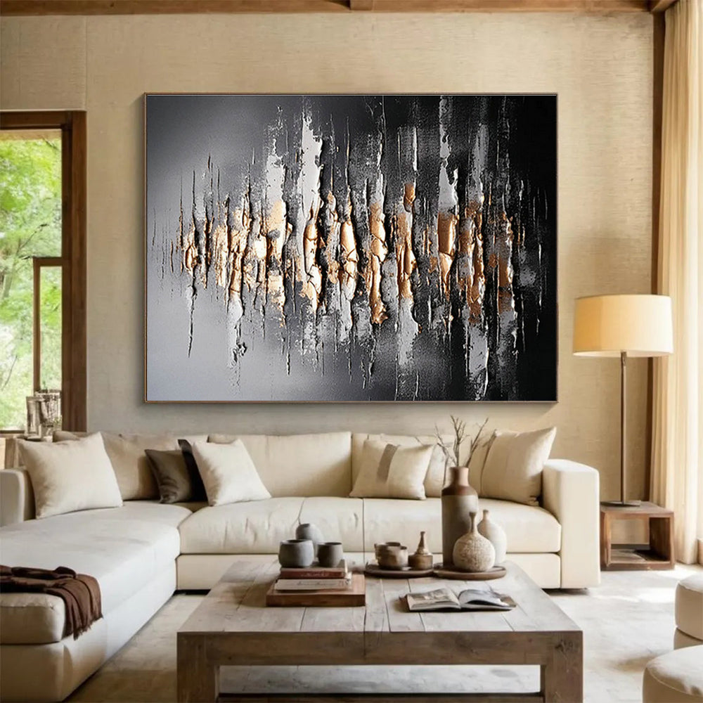 Customizable Extra-Large 3D Textured Hand-Painted Abstract Oil Painting for High-Ceiling Spaces