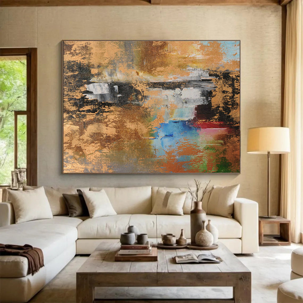 Metal Foil Collage Custom Hand-Painted Abstract Diptych for Commercial Spaces and Exhibitions