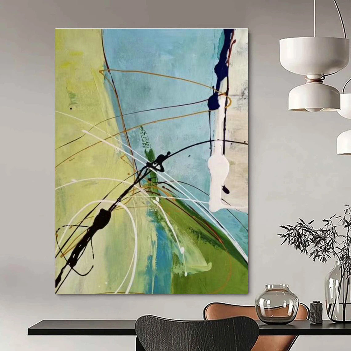 Immense Large-Scale Custom Hand-Painted Abstract Artwork - Rustic Serenity for Farm Stays  DLZ0275