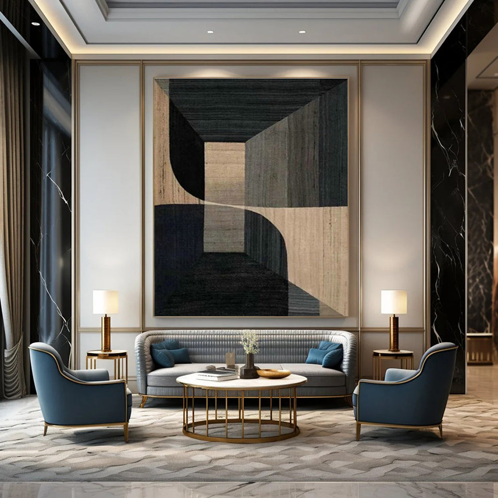 Grand Custom Hand-Painted Abstract Canvas - Artistic Sophistication for Interior Design Showrooms  DLZ0244