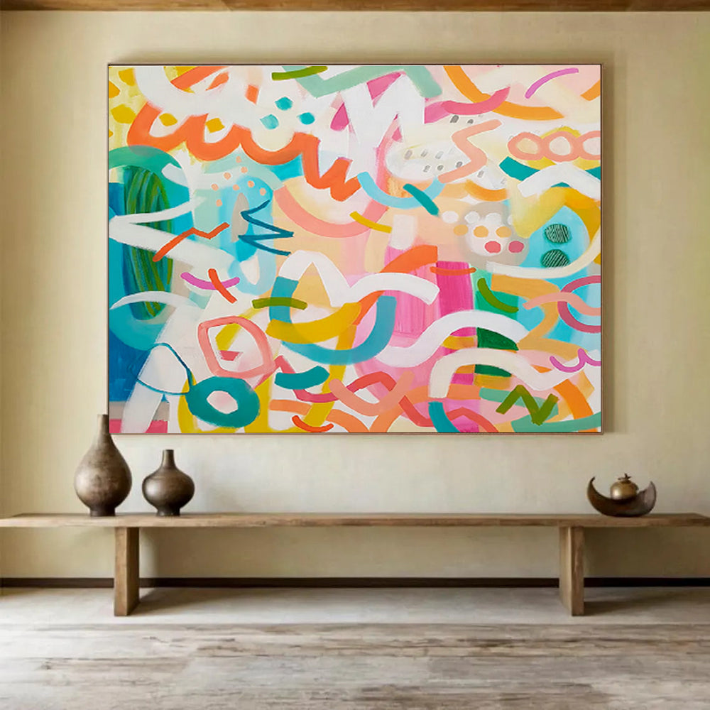 Macrame Base Custom Hand-Painted Abstract Art in Bohemian Style for Boho Decor