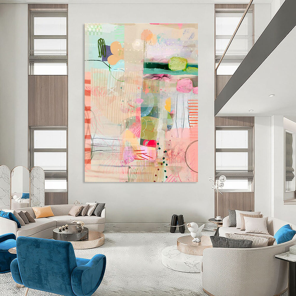 Large-Sized Custom Hand-Painted Abstract Canvas - Inviting Décor for Reception Areas  DLZ0151