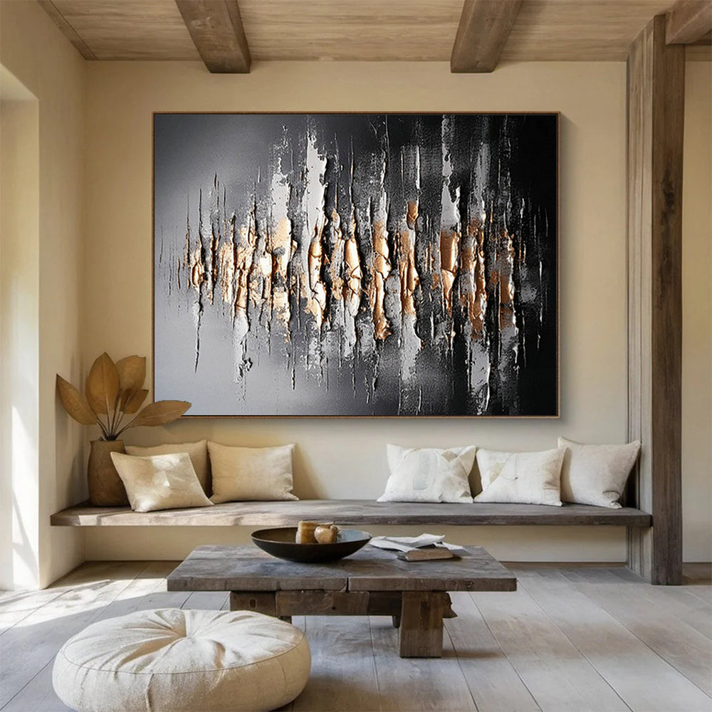 Customizable Extra-Large 3D Textured Hand-Painted Abstract Oil Painting for High-Ceiling Spaces