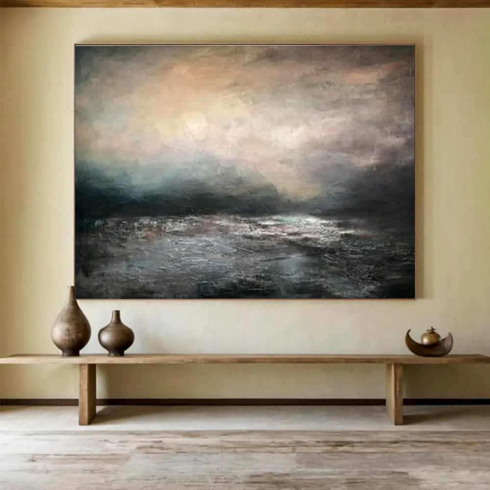 Custom-Made Giant Abstract Hand Painting for Subterranean Geothermal Power Plant Power Grid Interconnection Hub DLZ3153