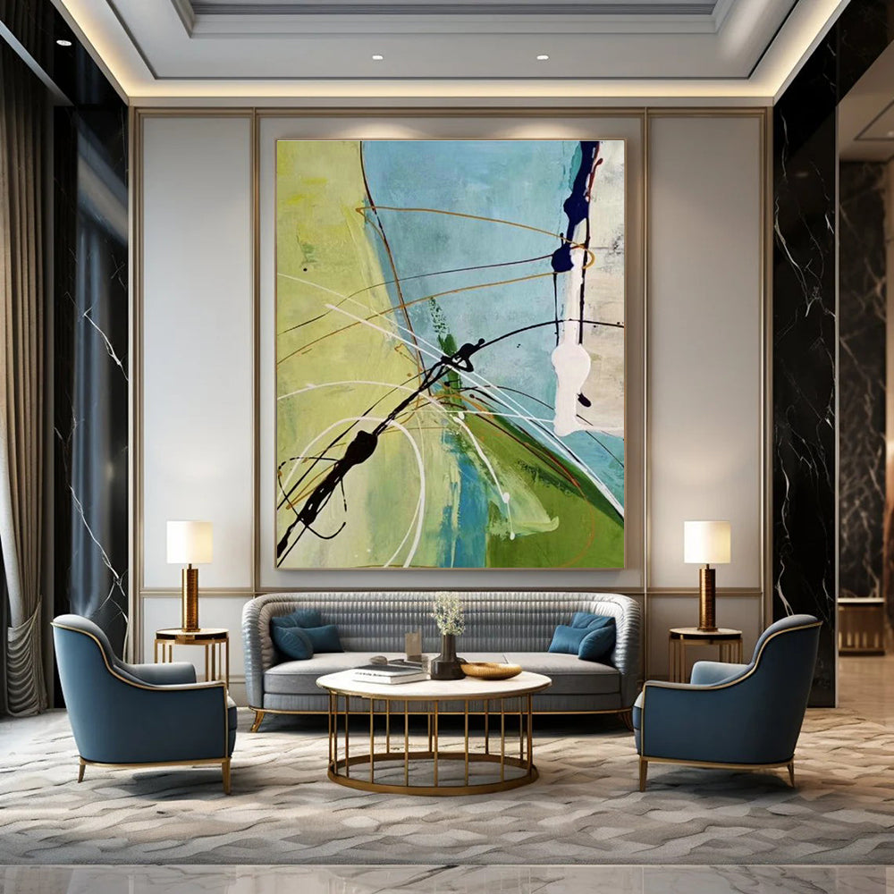Immense Large-Scale Custom Hand-Painted Abstract Artwork - Rustic Serenity for Farm Stays  DLZ0275